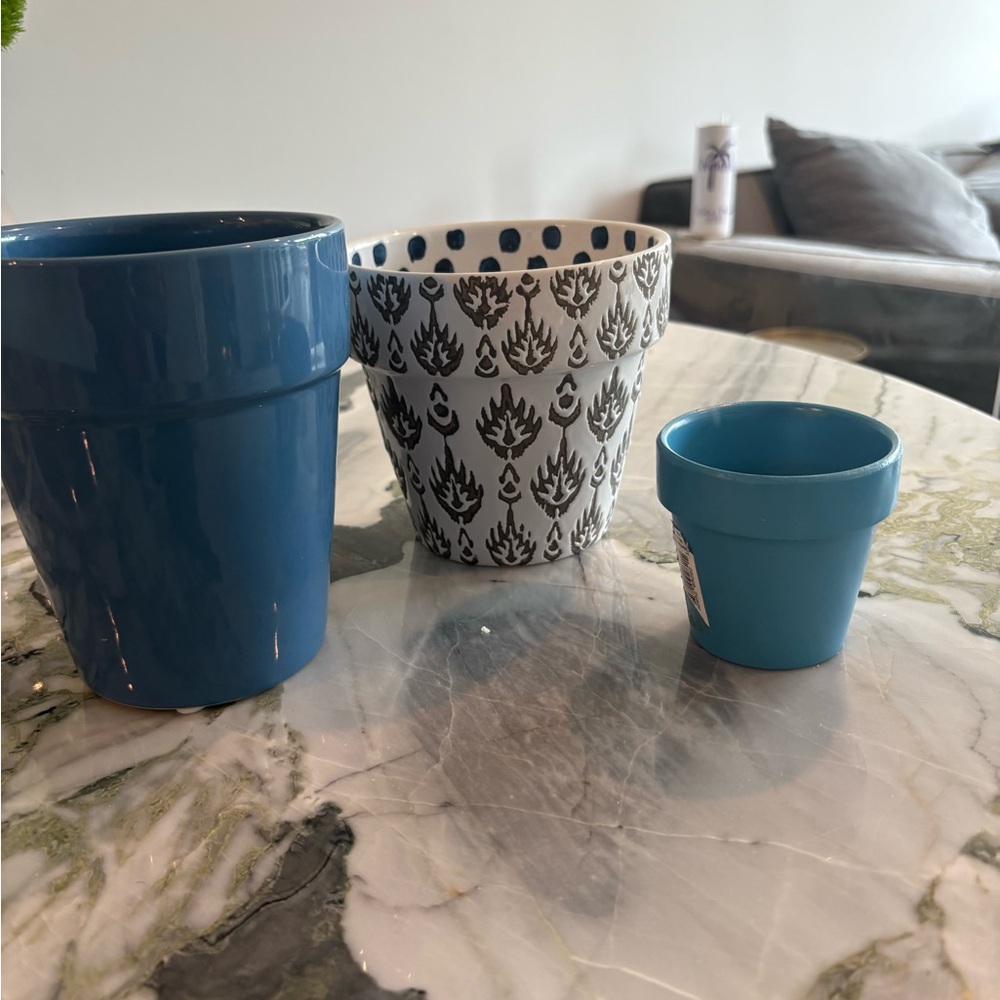Blue and White Ceramic Planter Set